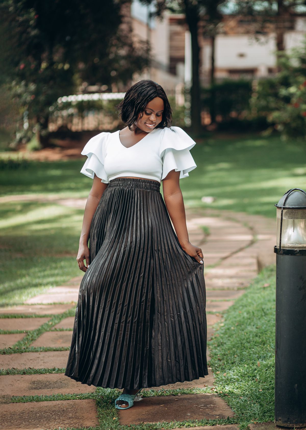 A long pleated skirt with room to walk